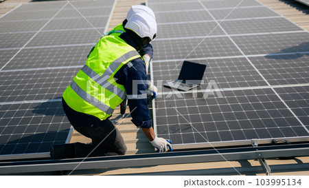 Professional engineer technician with safety helmet checking system 103995134