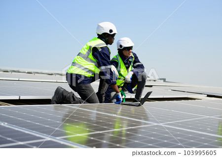 Professional engineer technician with safety helmet checking system 103995605