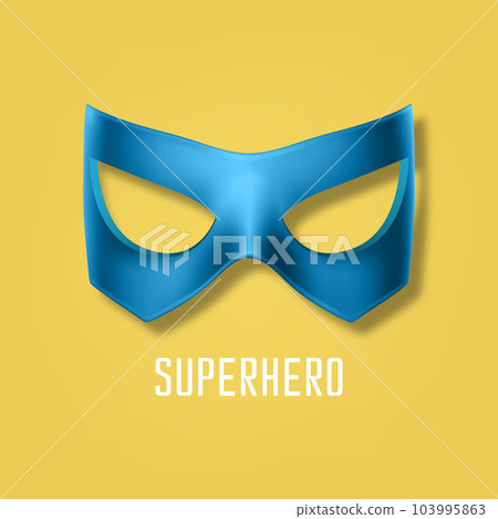 Vector Realistic Blue Super Hero Mask on Yellow Background. Face Character, Superhero Comic Book Mask Design Template. Superhero Carnival Glasses, Front View Vector Realistic Blue Super Hero Mask on Yellow Background. Face Character, Superhero Comic Book Mask Design Template. Superhero Carnival Glasses, Front View 103995863