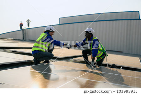 Professional engineer technician with safety helmet checking system 103995913
