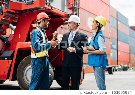 Warehouse engineer worker working at industrial container yard 103995954