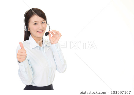 A female operator posing for a good sign A female operator posing for a good sign 103997167