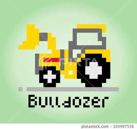 8 bit pixel bulldozer. construction car object for game assets in vector illustration. 103997538