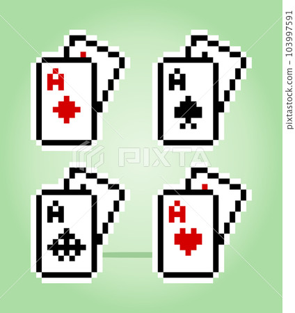 8 bit card poker pixels. a playing cards for game assets in vector illustration. 103997591