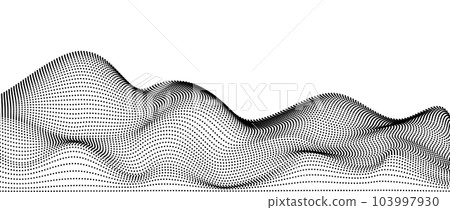 Wavy dotted stripes background. Curve dashed lines pattern. Abstract black contour texture. Landscape terrain concept. Vector wallpaper illustration. Wavy dotted stripes background. Curve dashed lines pattern. Abstract black contour texture. Landscape terrain concept. Vector wallpaper illustration. 103997930