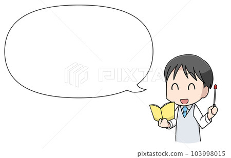 Illustration of a smiling male teacher holding an instruction stick with a balloon Illustration of a smiling male teacher holding an instruction stick with a balloon 103998015