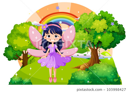Fairy princess cartoon at magic land background 103998427