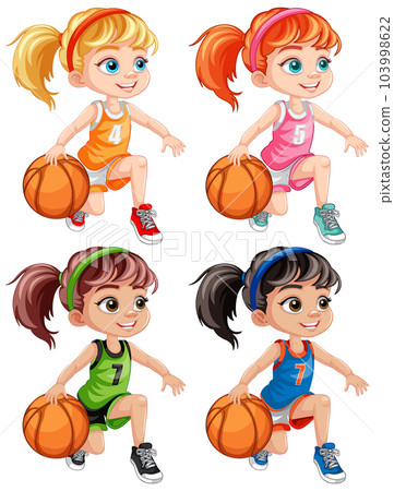 Cute Girls Playing Basketball Collection 103998622