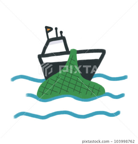 海上用網養魚的船插畫 103998762