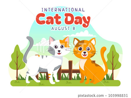 International Cat Day Vector Illustration on August 8 with Cats Animals Love Celebration in Flat Cartoon Hand Drawn Background Templates 103998831