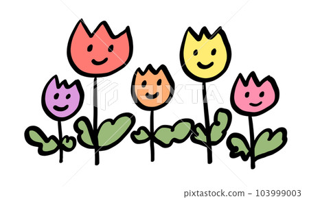 Bright hand-painted tulips with a smile 103999003