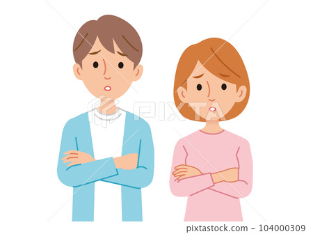 交叉雙臂時擔心的男人和女人 交叉雙臂時擔心的男人和女人 104000309