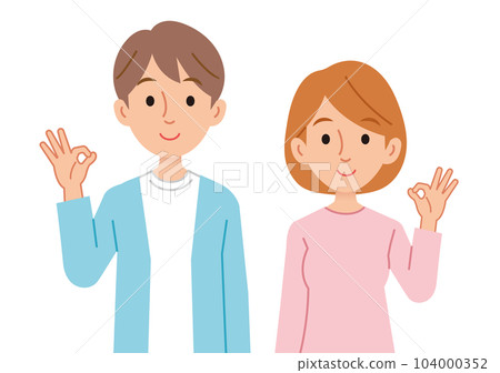 微笑著做出 OK 手勢的男人和女人 104000352