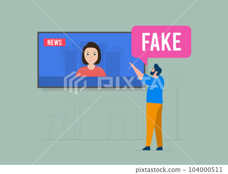 Fight fake news and misinformation. Man exposes false TV news, promoting truth. Vector illustration concept 104000511