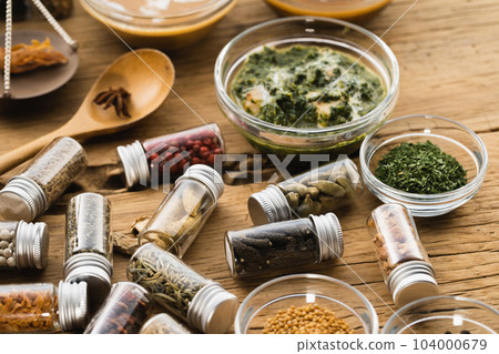 Curry served on a small plate with spices, set (natural taste) 104000679