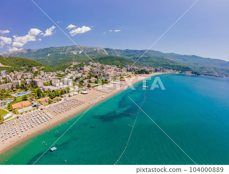 Aerial view of the beaches of the Adriatic coast in Montenegro 104000889