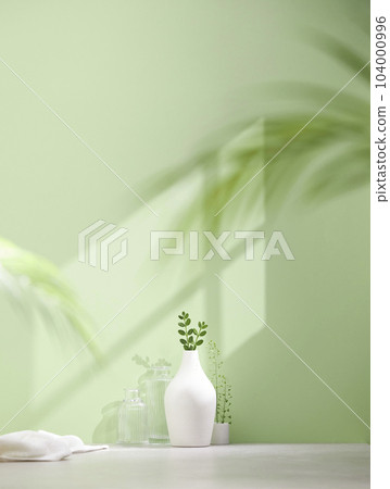 Vases and objects on the table in a warm room with sunlight coming in Vases and objects on the table in a warm room with sunlight coming in 104000996