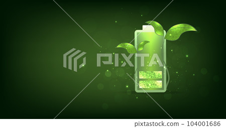Green battery with leaves. Eco Green Energy Sign. Green battery with leaves. Eco Green Energy Sign. 104001686
