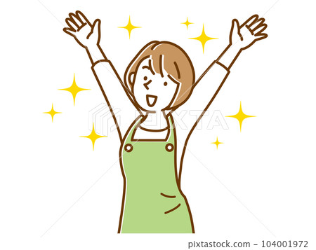 A young woman in an apron who banzai with a smile A young woman in an apron who banzai with a smile 104001972