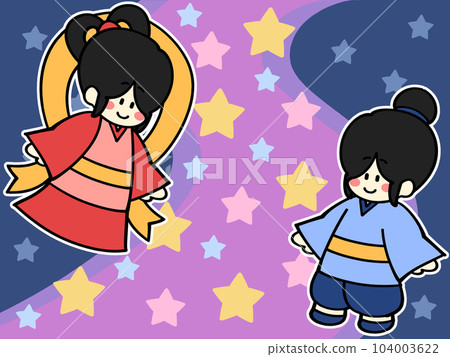 漂浮在銀河系的七夕織姬和彥星插畫素材 漂浮在銀河系的七夕織姬和彥星插畫素材 104003622