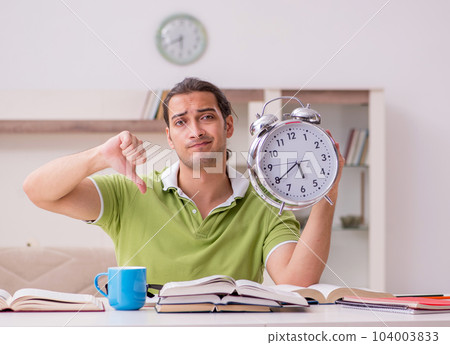 Young male student preparing for exams at home 104003833