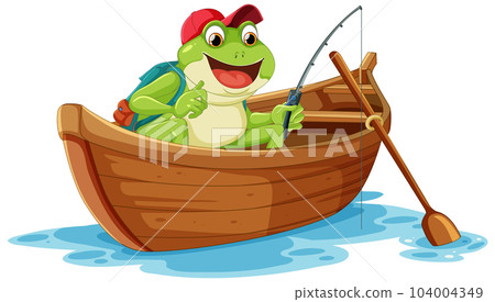 Green frog fishing on the boat cartoon 104004349
