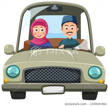 Muslim Couple Driving Car Muslim Couple Driving Car 104004366
