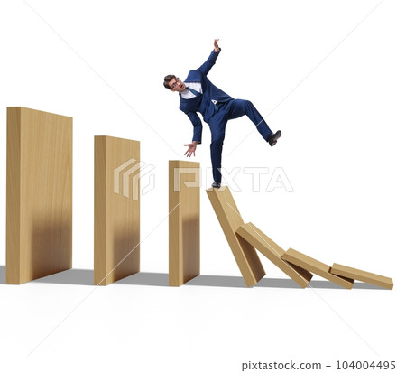 Businessman in domino effect concept Businessman in domino effect concept 104004495