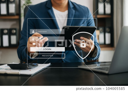 Cyber security concept, Login, User, identification information security and encryption, secure access to user's personal information woman using smart phone and tablet . Cyber security concept, Login, User, identification information security and encryption, secure access to user's personal information woman using smart phone and tablet . 104005585