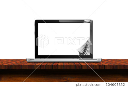 Empty Laptop Computer on a Wooden Table...-插圖素材 [104005832] - PIXTA圖庫