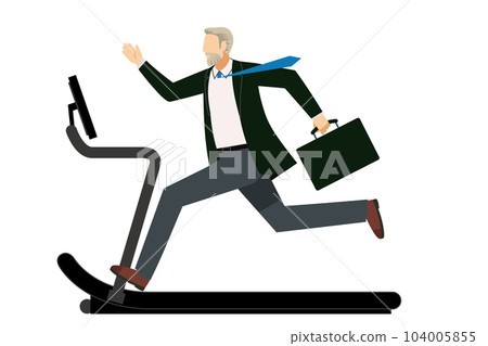 Room runner, illustration of an elderly white man in a business suit running on a treadmill Sports gym 104005855