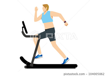 Room runner, illustration of a white man running on a treadmill Sports gym workout 104005862