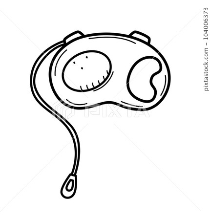 A tape measure leash for walking dogs or pets. Vector doodle illustration of a retractable leash. A tape measure leash for walking dogs or pets. Vector doodle illustration of a retractable leash. 104006373