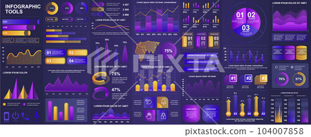Bundle infographic UI, UX, KIT elements with charts, diagrams, workflow, flowchart, timeline, online statistics, marketing icons elements design template. Vector info graphics and infographics set. 104007858