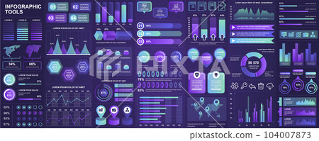 Bundle infographic UI, UX, KIT elements with charts, diagrams, workflow, flowchart, timeline, online statistics, marketing icons elements design template. Vector info graphics and infographics set. 104007873