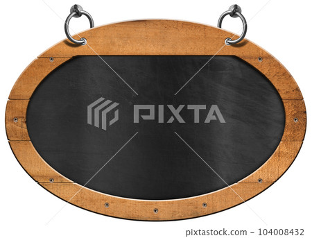 Blank Blackboard with Oval Wooden Frame Isolated on White Blank Blackboard with Oval Wooden Frame Isolated on White 104008432