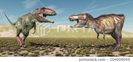 The dinosaurs Giganotosaurus and Tyrannosaurus Rex 104009049