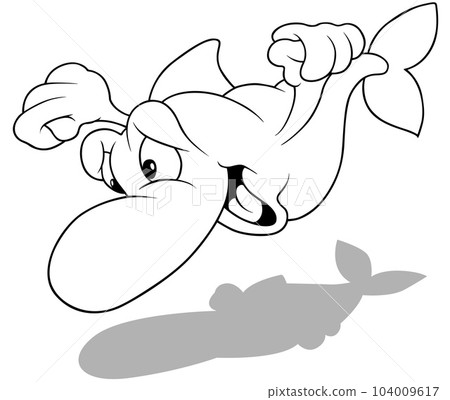 Drawing of a Happy and Cheering Little Ocean Fish Drawing of a Happy and Cheering Little Ocean Fish 104009617