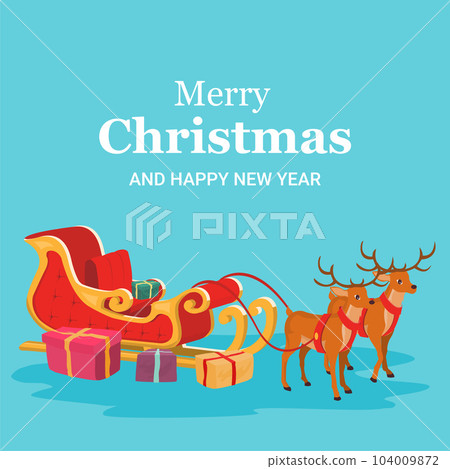Christmas card of santa claus sleigh and reindeer Christmas card of santa claus sleigh and reindeer 104009872