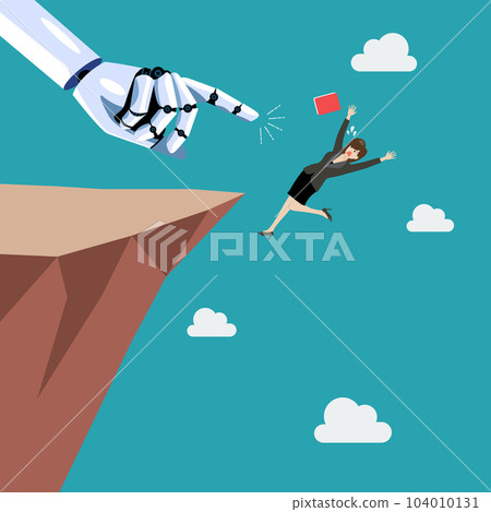 Robot pushing business woman fall into the abyss Robot pushing business woman fall into the abyss 104010131