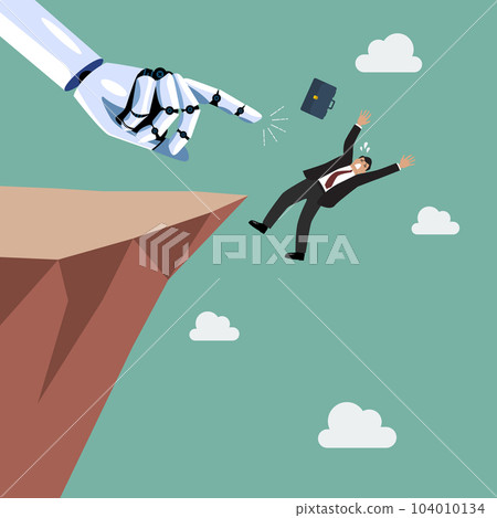 Robot pushing businesman fall into the abyss Robot pushing businesman fall into the abyss 104010134