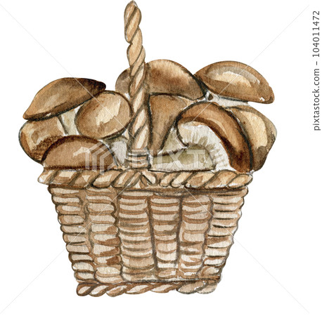 Autumn illustration of basket with mushrooms. Hand drawn illustration of autumn. Perfect for scrapbooking, kids design, wedding invitation, posters, greetings cards, party decoration. Autumn illustration of basket with mushrooms. Hand drawn illustration of autumn. Perfect for scrapbooking, kids design, wedding invitation, posters, greetings cards, party decoration. 104011472