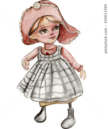 Watercolor hand drawn autumn girl gnome . Hand drawn illustration of autumn. Perfect for scrapbooking, kids design, wedding invitation, posters, greetings cards, party decoration. 104011494