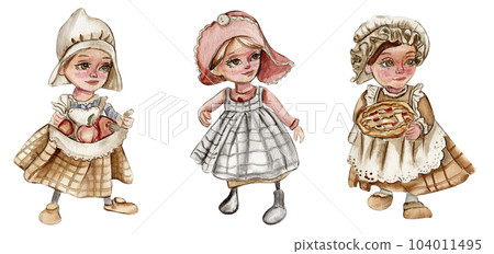 Watercolor hand drawn autumn girl gnome . Hand drawn illustration of autumn. Perfect for scrapbooking, kids design, wedding invitation, posters, greetings cards, party decoration. Watercolor hand drawn autumn girl gnome . Hand drawn illustration of autumn. Perfect for scrapbooking, kids design, wedding invitation, posters, greetings cards, party decoration. 104011495