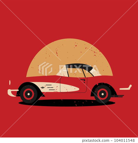 Car. Retro car. Old car in vintage style. Red colors. Vector illustration. 104011548
