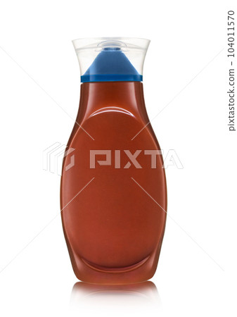 Plastic bottle of barbeque classic dip sauce on white. 104011570