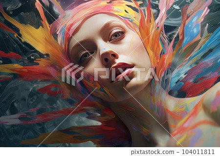 Beautiful woman face on a bright colored background isolated AI Beautiful woman face on a bright colored background isolated AI 104011811