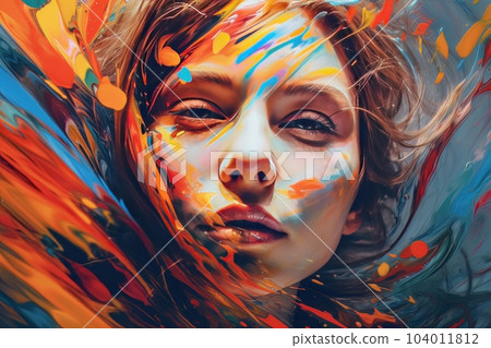Beautiful woman face on a bright colored background isolated AI Beautiful woman face on a bright colored background isolated AI 104011812