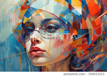 Beautiful woman face on a bright colored background isolated AI 104011813