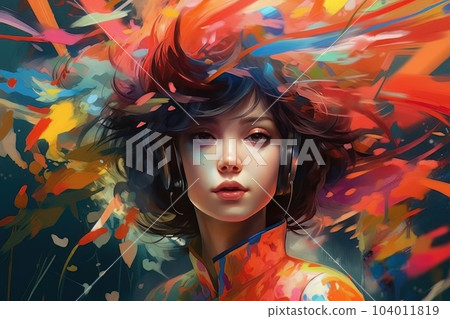 Beautiful woman face on a bright colored background isolated AI Beautiful woman face on a bright colored background isolated AI 104011819